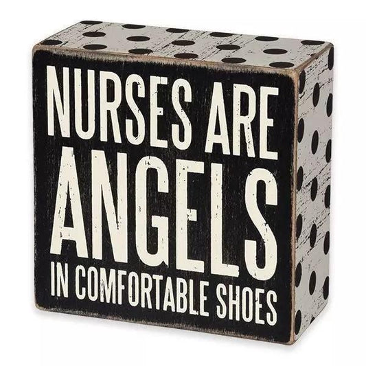 Box Sign - Nurses Are Angels, 4" X 4" - Sunshine and Grace Gifts