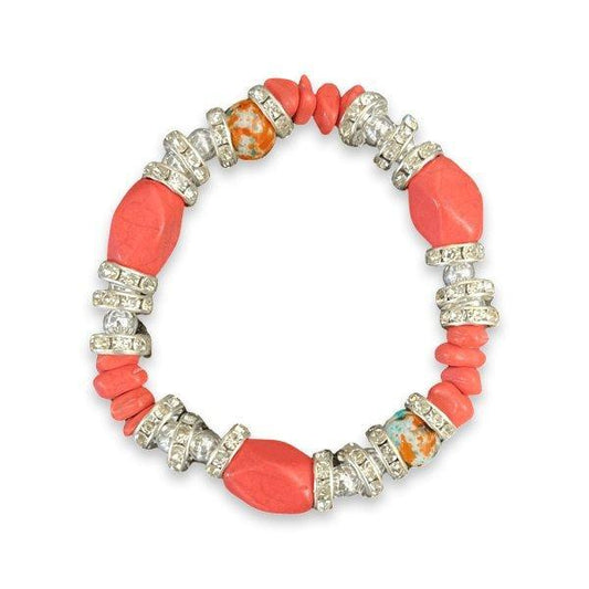 Coral Round Stone Beaded Bracelet - Sunshine and Grace Gifts