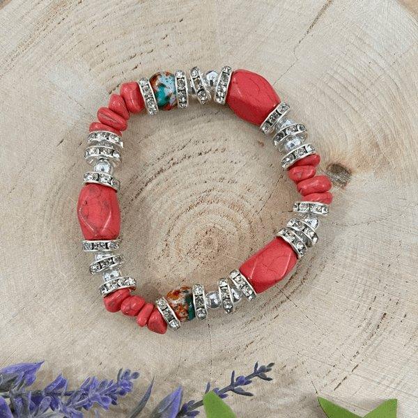 Coral Round Stone Beaded Bracelet - Sunshine and Grace Gifts