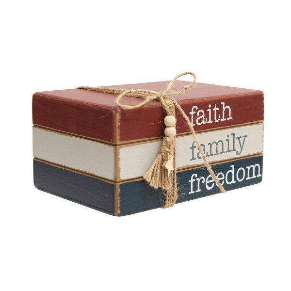 Faith Family Freedom Wooden Bookstack - Sunshine and Grace Gifts
