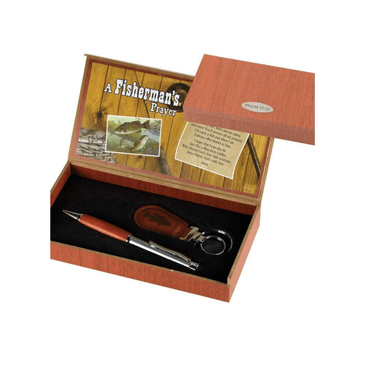 FISHERMANS SILVER LEATHER PEN AND KEYRING SET - Sunshine and Grace Gifts