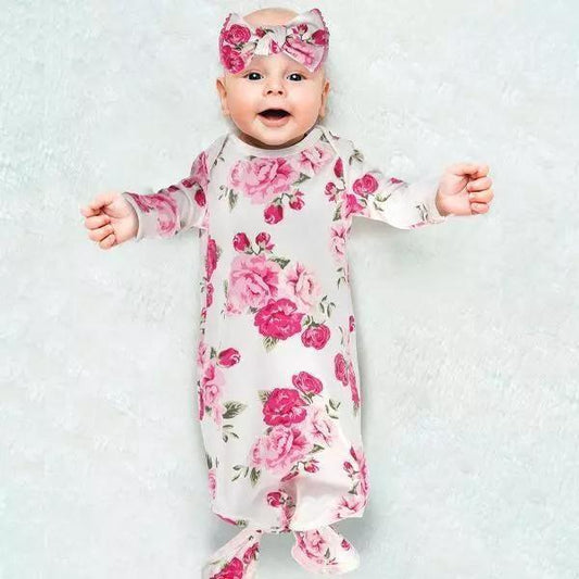 Girls Floral-Baby Gown & Headband - Sunshine and Grace Gifts