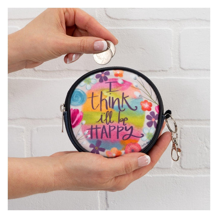 I Think I'll Be Happy Round Zippered Purse - Sunshine and Grace Gifts