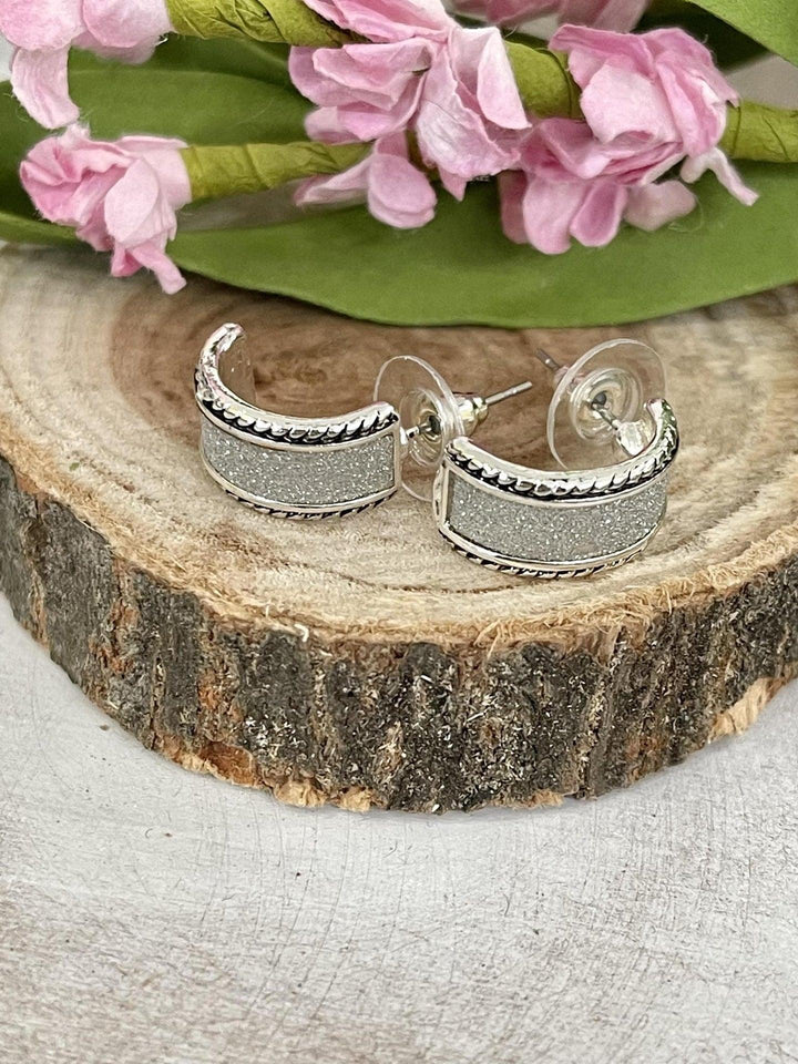 Julia Harper Earrings - Silver Glitter Half Hoop - Sunshine and Grace Gifts