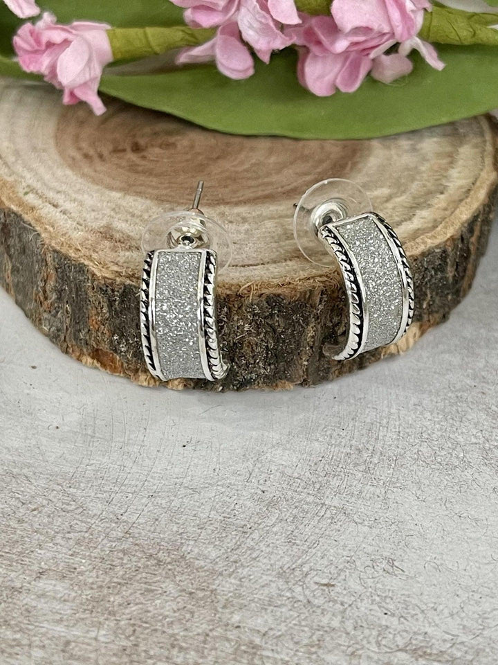 Julia Harper Earrings - Silver Glitter Half Hoop - Sunshine and Grace Gifts