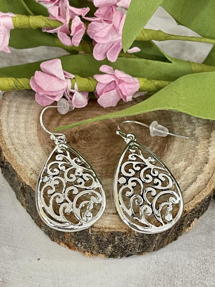 Julia Harper Silver Teardrop Lace Ox Earrings - Sunshine and Grace Gifts