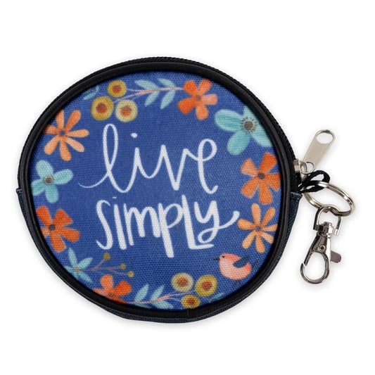 Live Simply Round Zippered Purse - Sunshine and Grace Gifts