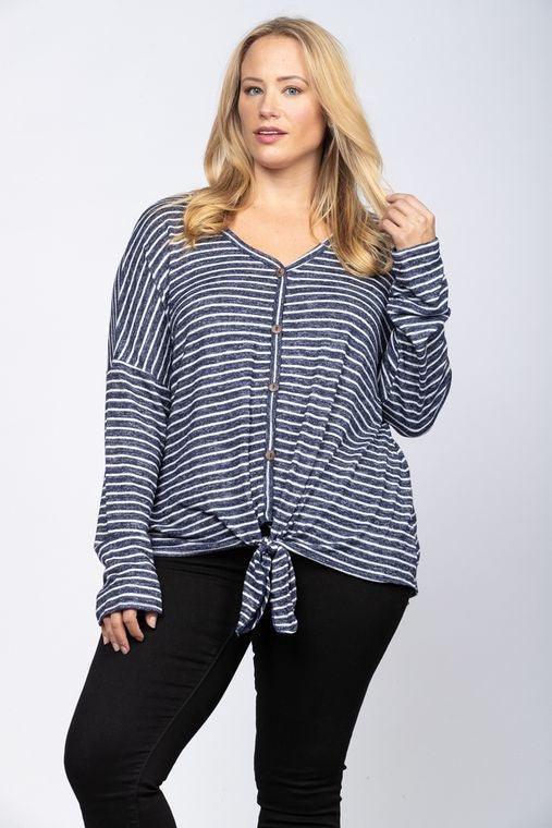 Navy White Stripe Top - Sunshine and Grace Gifts