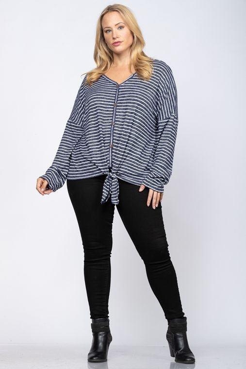 Navy White Stripe Top - Sunshine and Grace Gifts