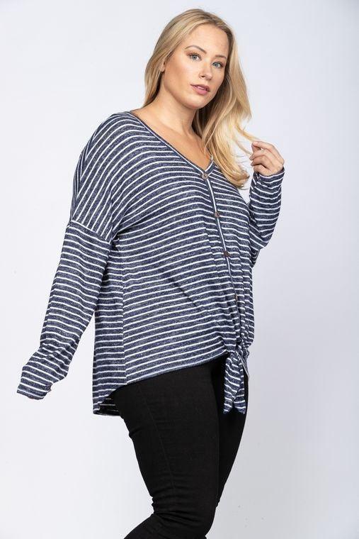 Navy White Stripe Top - Sunshine and Grace Gifts