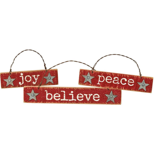 Slat Ornament Set - Joy Peace Believe - Sunshine and Grace Gifts