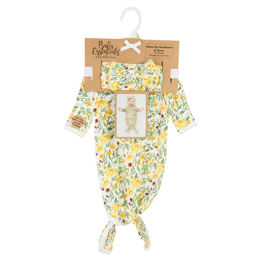 Baby Cap and Gown Set - Yellow Floral