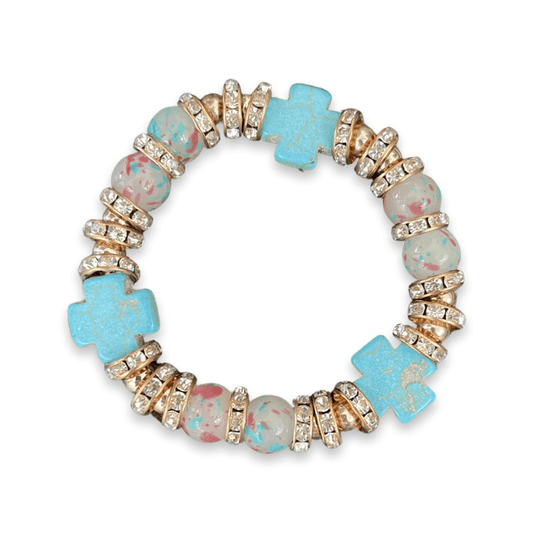 Turquoise Cross Stone Beaded Bracelet - Sunshine and Grace Gifts
