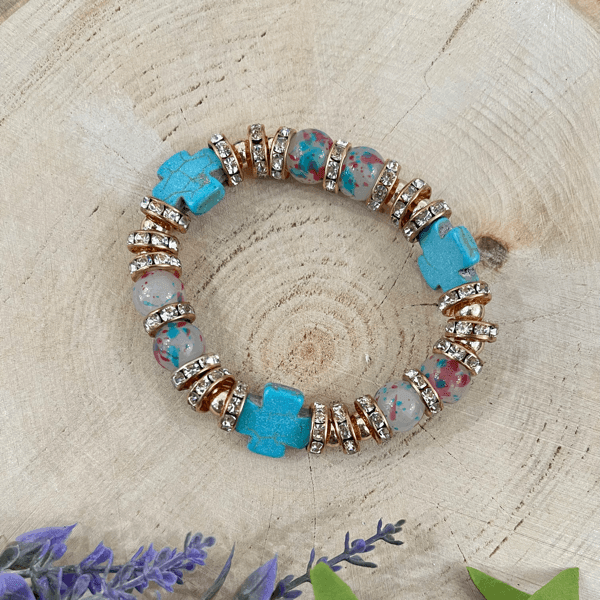 Turquoise Cross Stone Beaded Bracelet - Sunshine and Grace Gifts