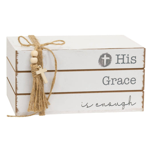 His Grace is Enough Wooden Book Stack - Sunshine and Grace Gifts